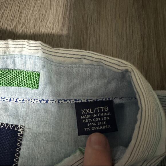 Tommy Bahama Cotton Silk Blend White Blue & Green Striped Button Down Shirt XXL - Picture 6 of 8